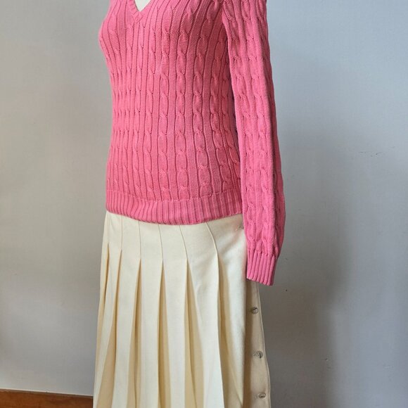 Vintage Y2K Polo Ralph Lauren Sport Pink Cable Knit V-Neck Cotton Sweater Size L - Picture 5 of 5